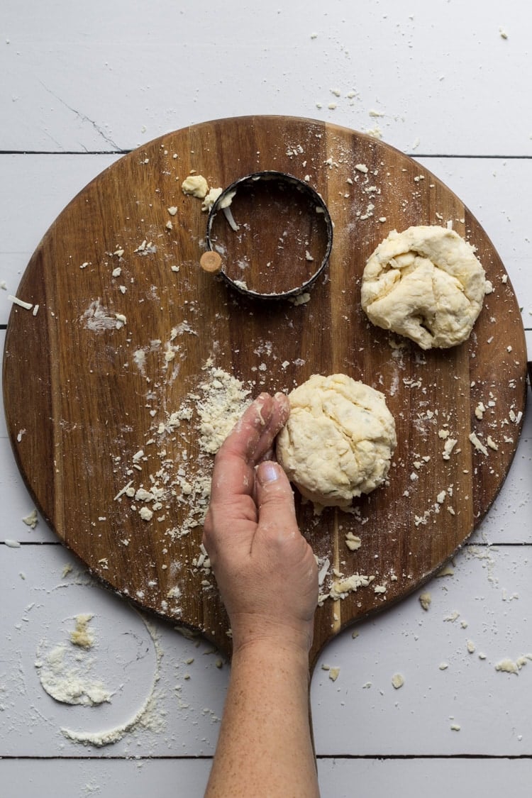 Chicken biscuit dough cut into biscuits