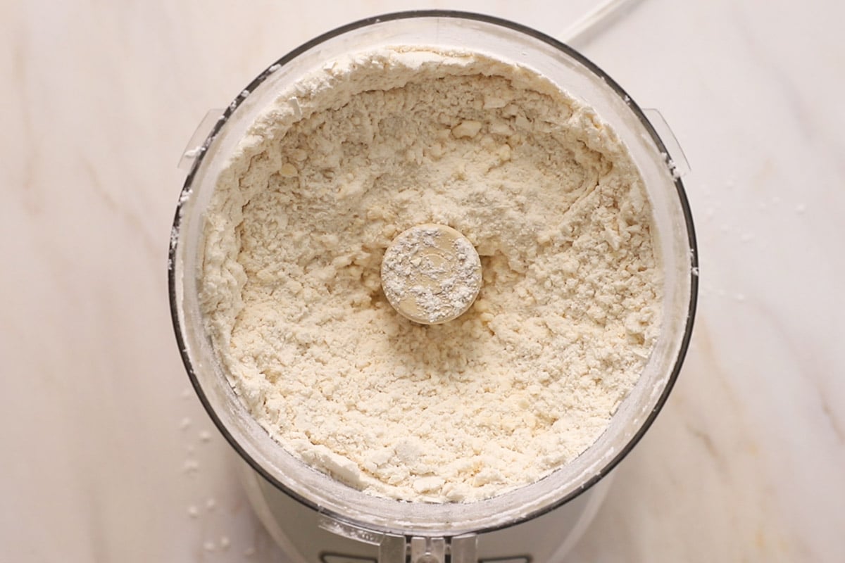 Flour and butter mixed in a food processor
