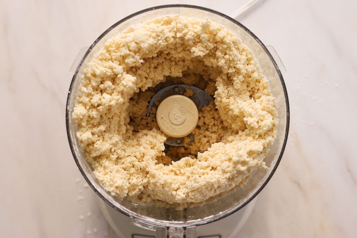 Pie crust dough in a food processor