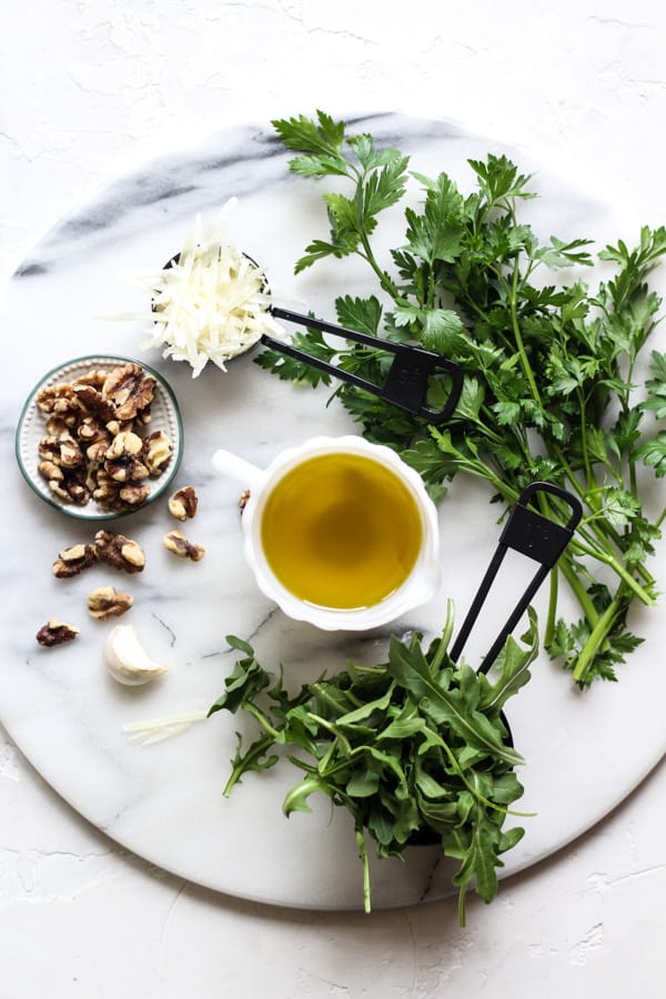 Arugula Parsley Pesto ingredients