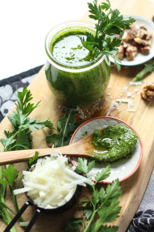 Arugula Parsley Pesto with walnuts