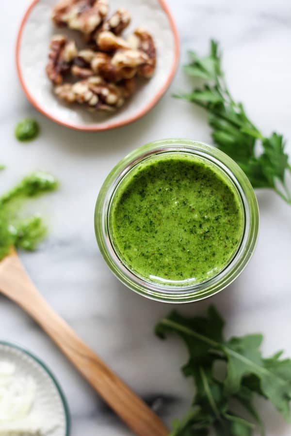 Arugula Parsley Pesto with walnuts