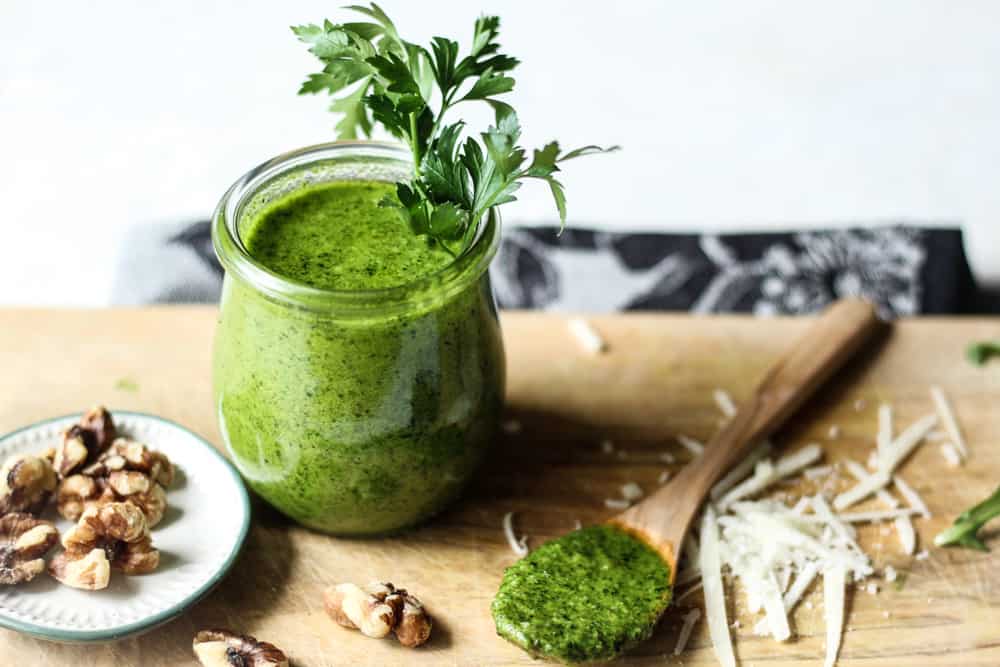 Arugula Parsley Pesto with walnuts and pecorino romano