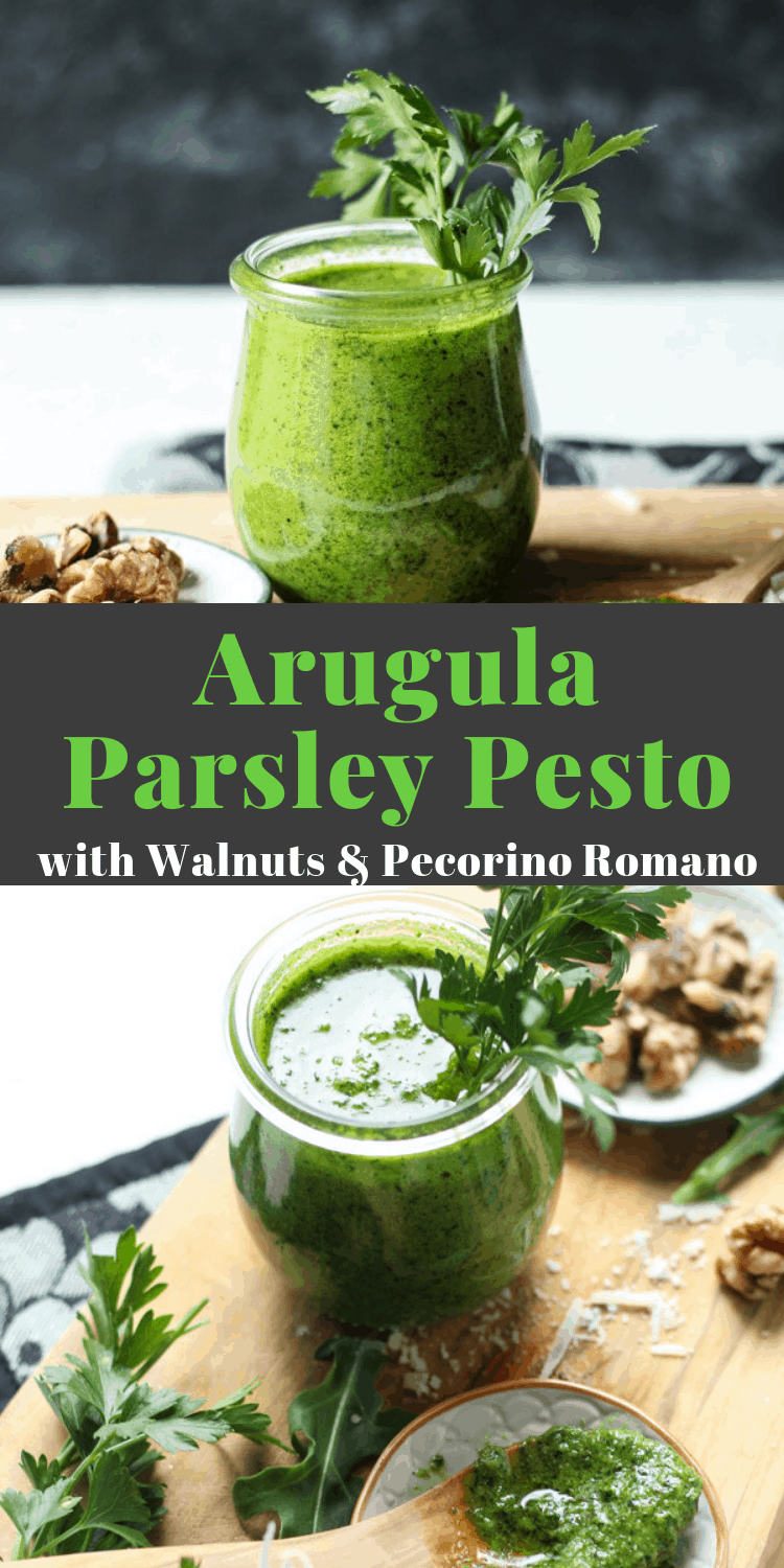 Arugula Parsley Pesto with walnuts, how to make pesto, how to keep pesto fresh #pesto #pestorecipe #sauce #saucerecipes