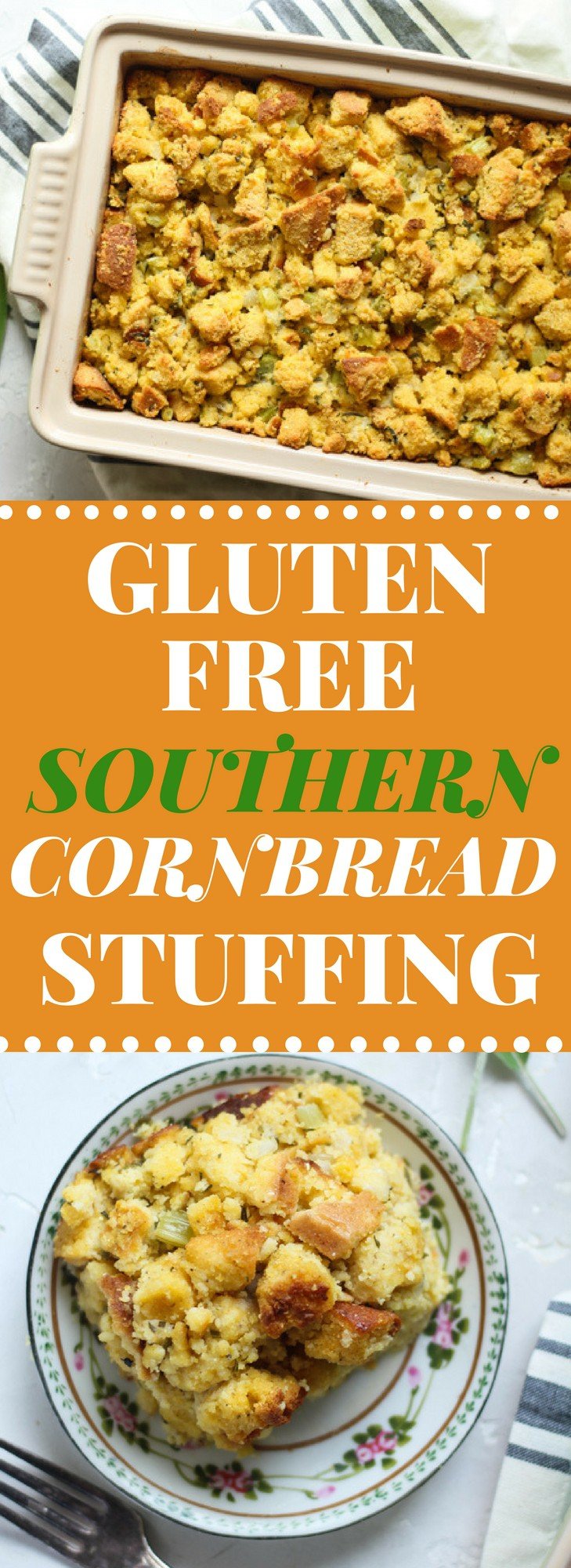 Gluten Free Sothern Cornbread stuffing with fresh rosemary, sage, and parsley