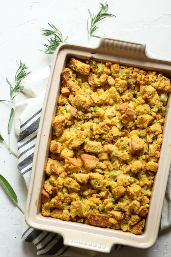 Gluten Free Southern Cornbread Stuffing baked 