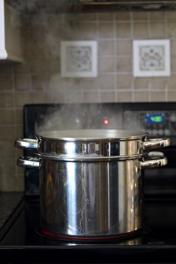 Pot on stove boiling