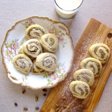 Pistachio rose water cookies are flaky, buttery, and not-too-sweet!