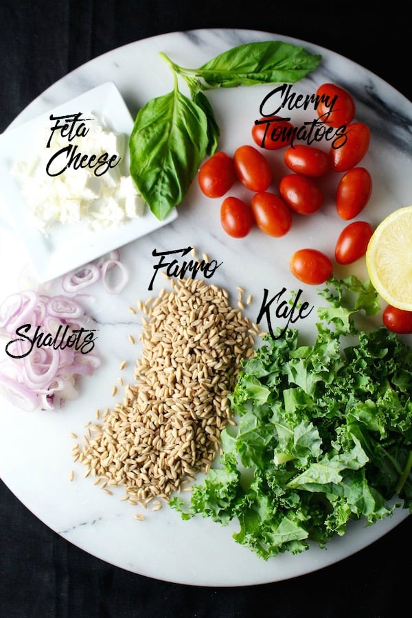 easy kale and farro salad ingredients