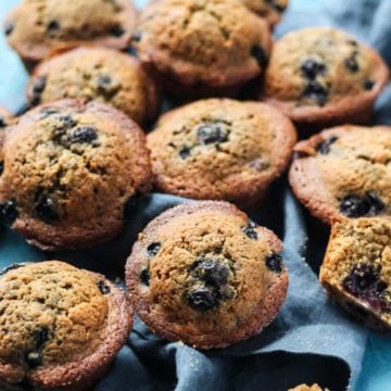 Blueberry Muffins with coconut oil and coconut sugar on a linen cloth