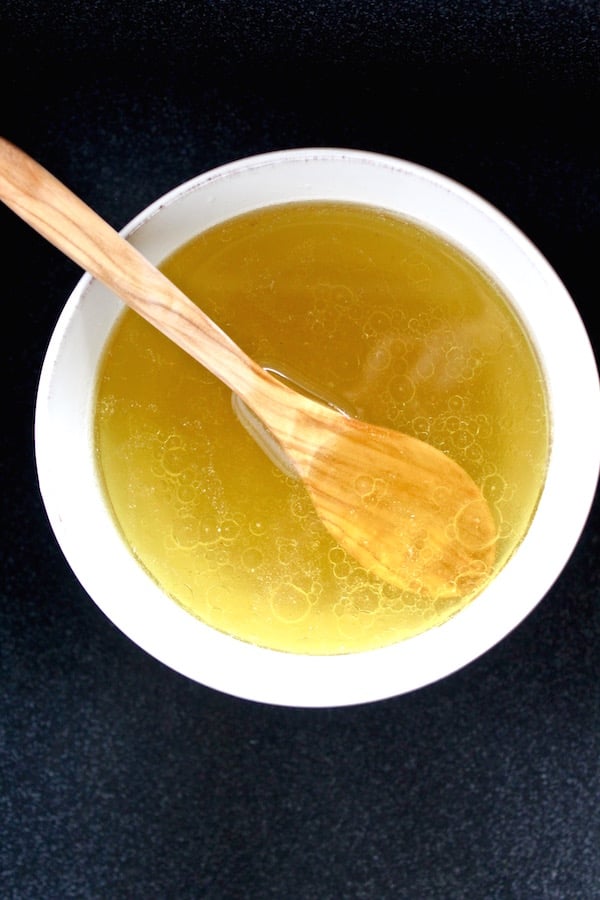 chicken bone broth in bowl