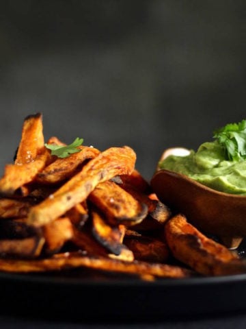 smoky spicy sweet potato fries avocado coconut dipping sauce