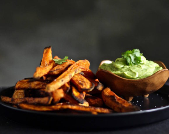 smoky spicy sweet potato fries avocado coconut dipping sauce