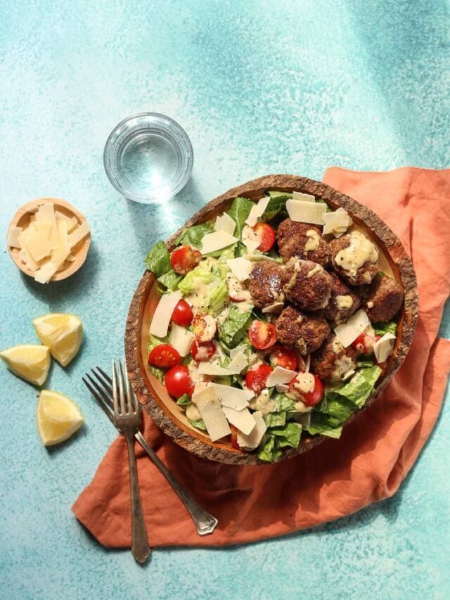 Easy Lamb Meatballs with Caesar Salad