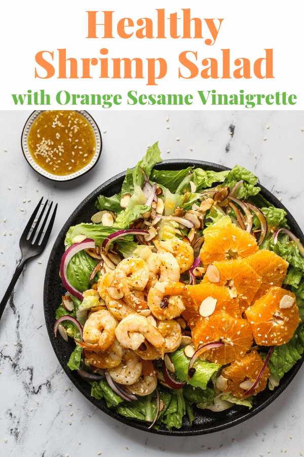 Healthy Shrimp Salad with a tangy Orange Vinaigrette #saladrecipes via @bessiebakes