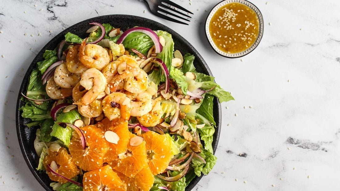 HEALTHY SHRIMP SALAD | ORANGE SESAME VINAIGRETTE - Bessie Bakes