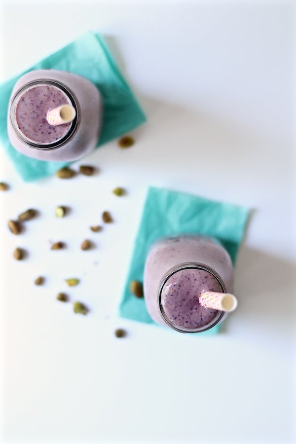 blueberry mango pistachio smoothie overhead 1
