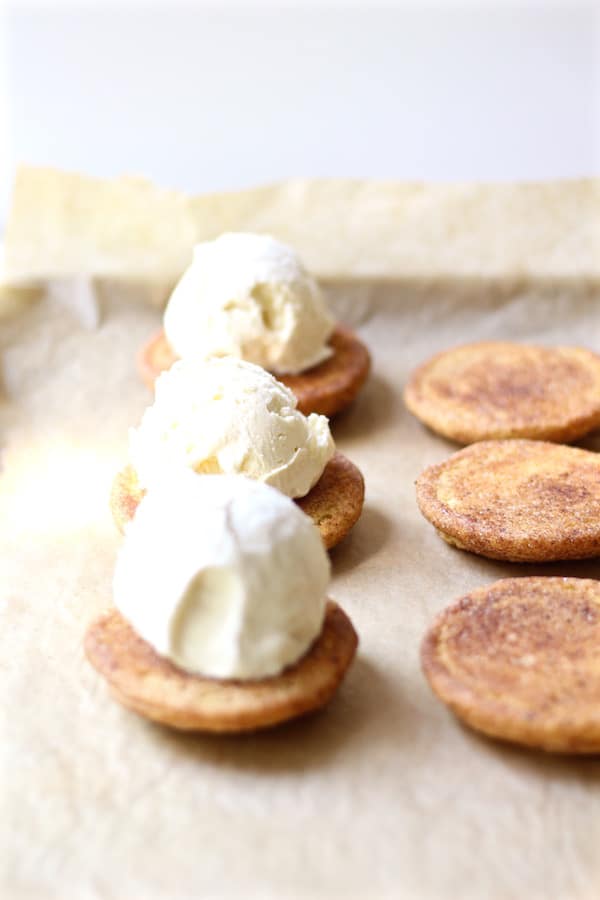 chai snickerdoodle ice cream sandwich scooped