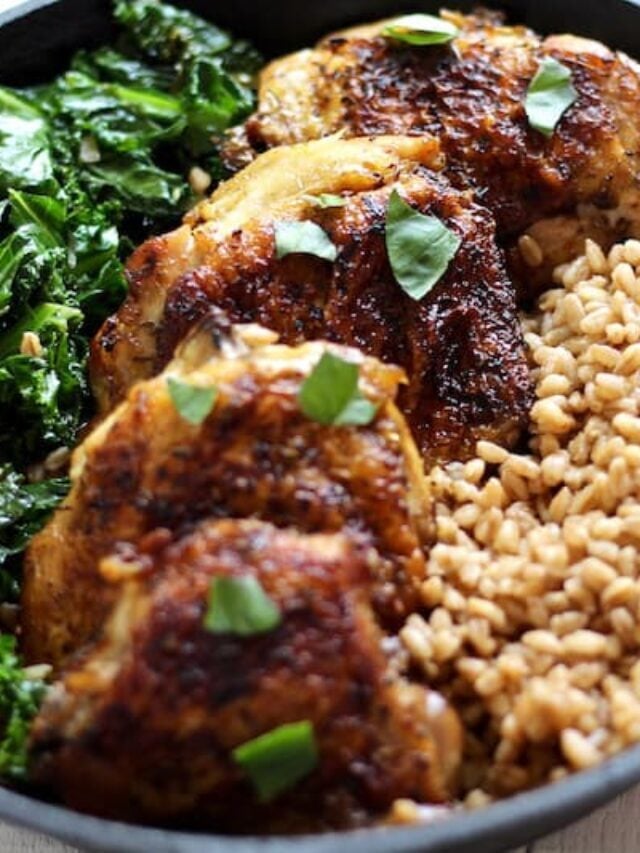 Crispy Chicken & Kale Farro Salad Recipe Bessie Bakes