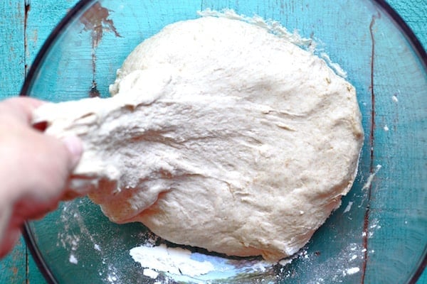 garlic naan bread stretched