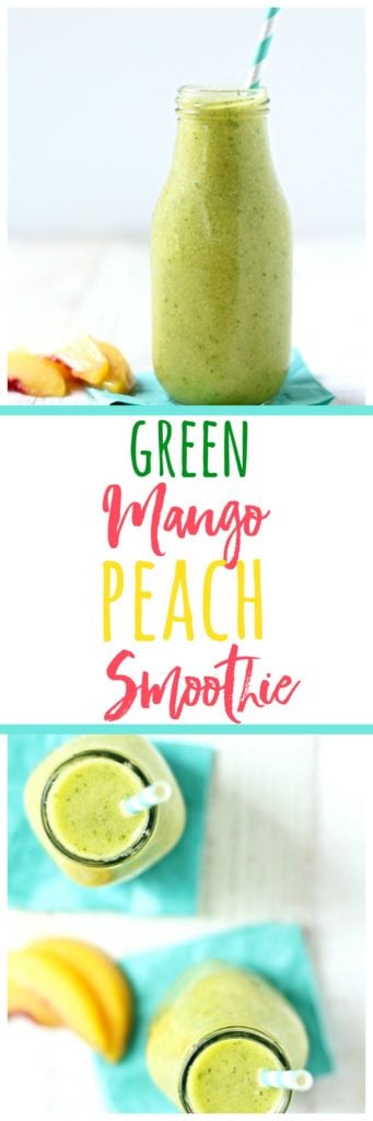 This green mango peach smoothie is incredibly refreshing, dairy free, and vegan, and has two nutritional add-on options. A vegan option, and a collagen powder that is an excellent bone broth substitute!