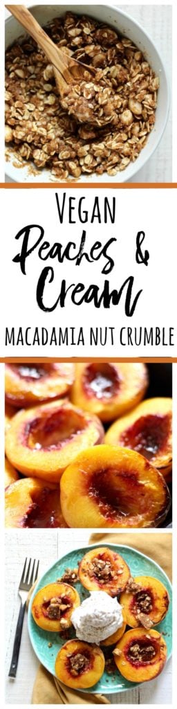 Try this xcrumptious vegan peaches and coconut cream with a macadamia nut crumble! #coconutoil 