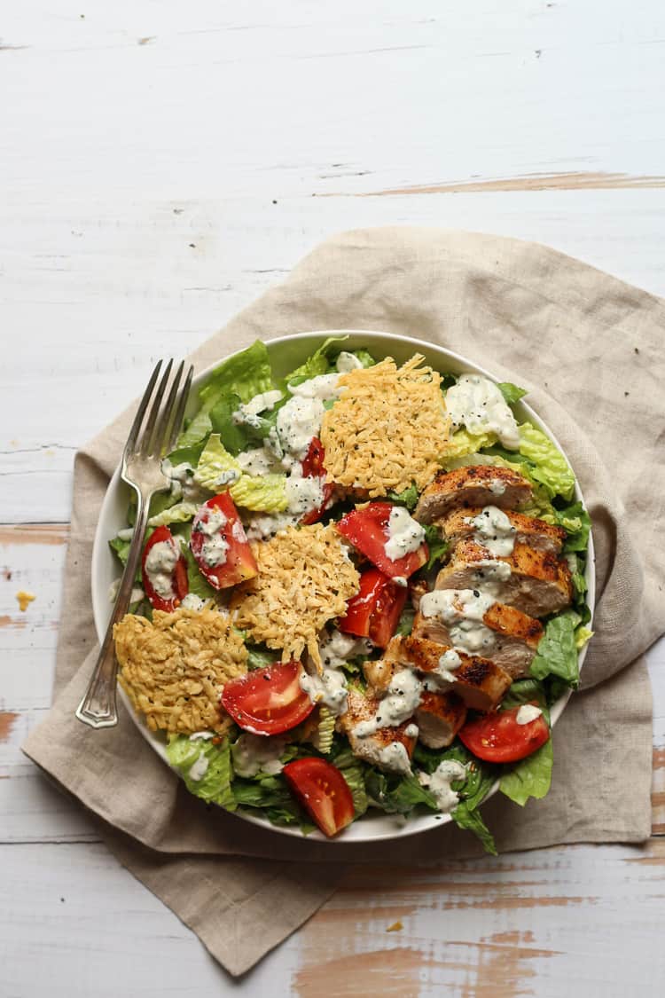 Healthy Chicken Caesar Salad recipe on a plate