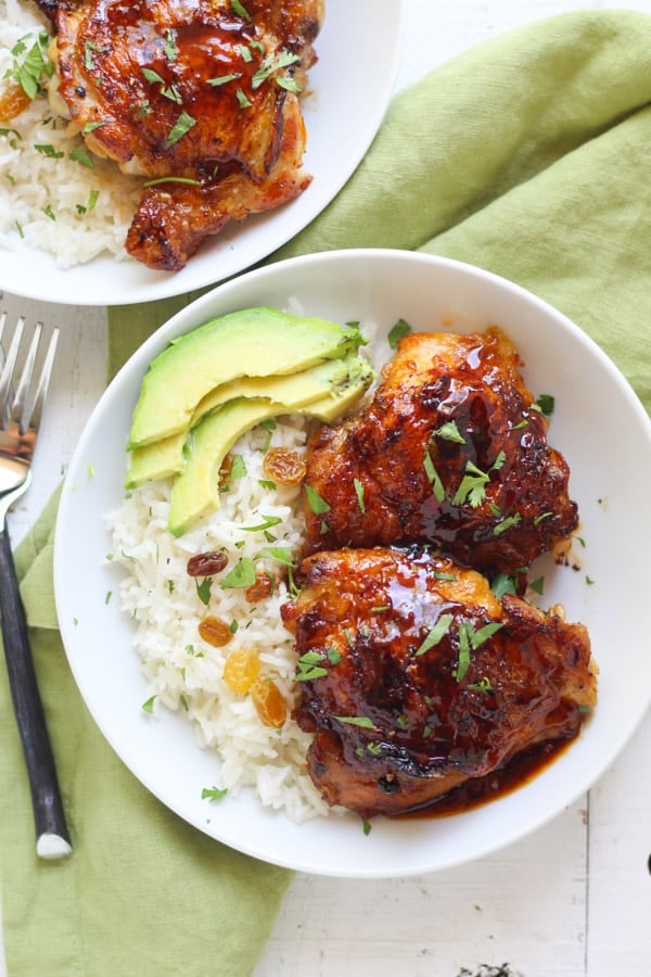 Easy honey lime chipotle chicken thighs recipe with steamed rice