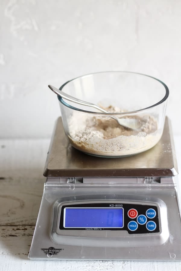 Feeding a sourdough starter with a kitchen scale