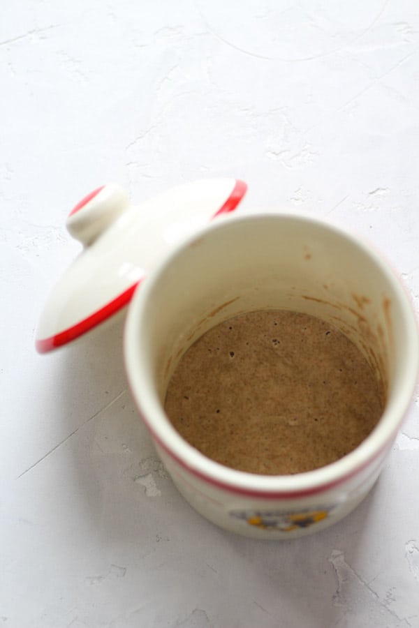 Sourdough starter in a crock