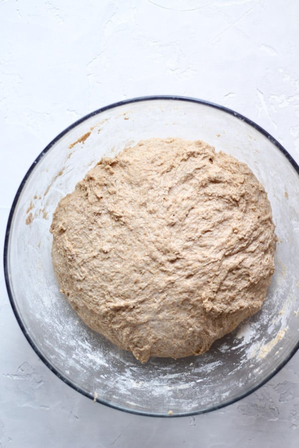 Sourdough honey spelt bread dough mixed