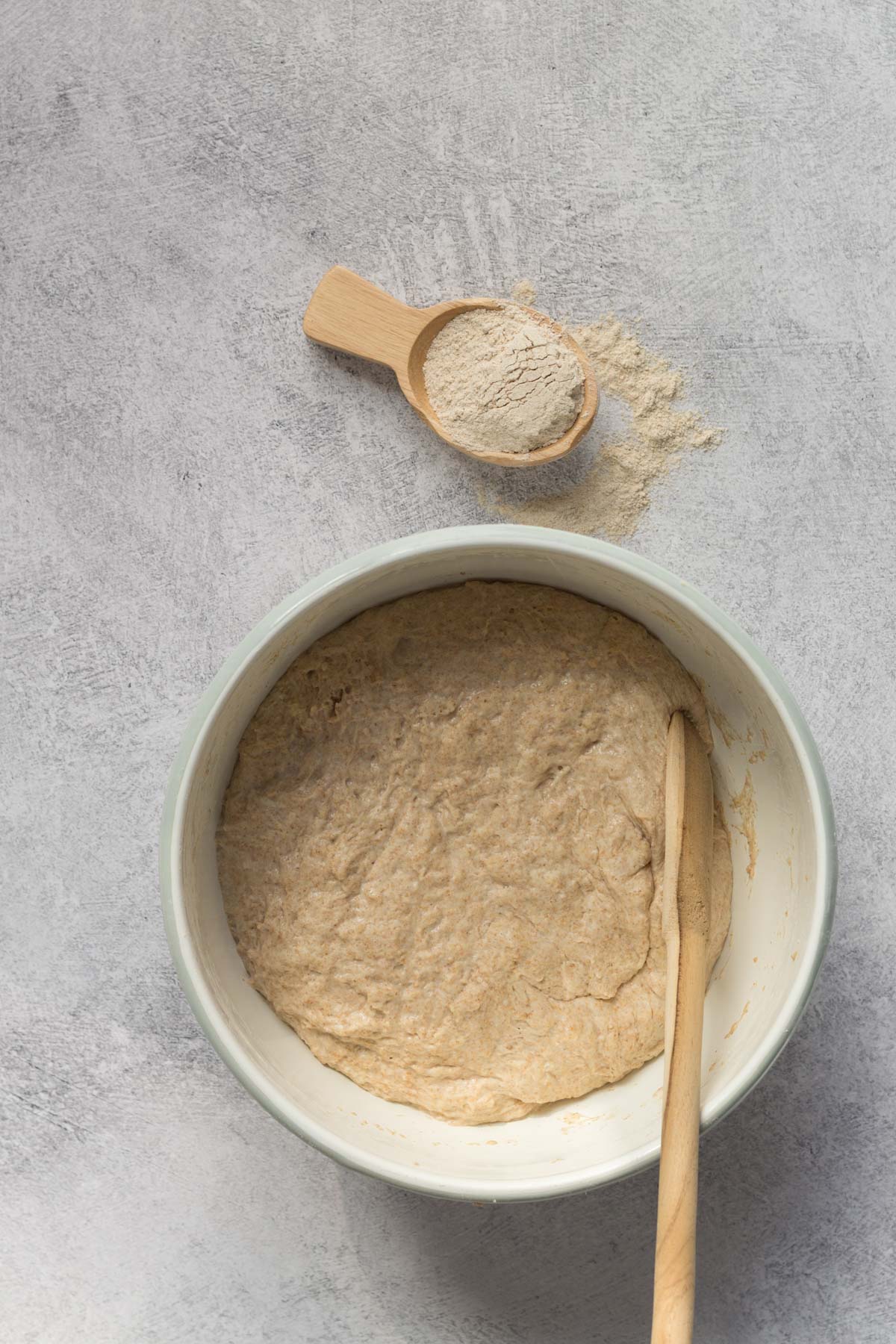 Sourdough cinnamon raisin bread dough mixed in a bowl
