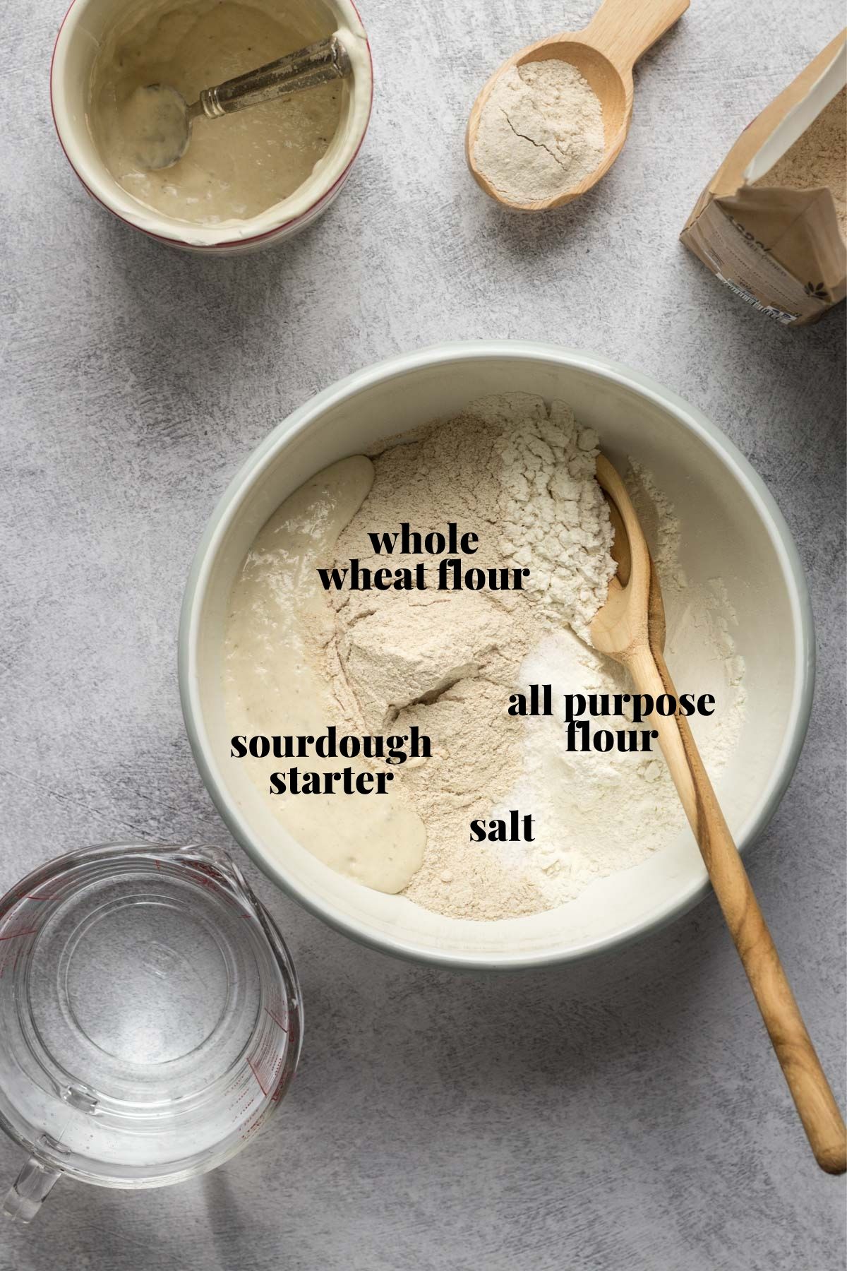 Sourdough cinnamon raisin bread ingredients in a bowl