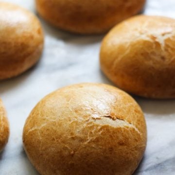 Sourdough Spelt Brioche Hamburger Buns baked out of the oven