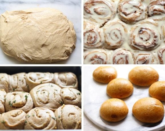 Sourdough Cinnamon rolls, hamburger buns, and garlic rosemary rolls