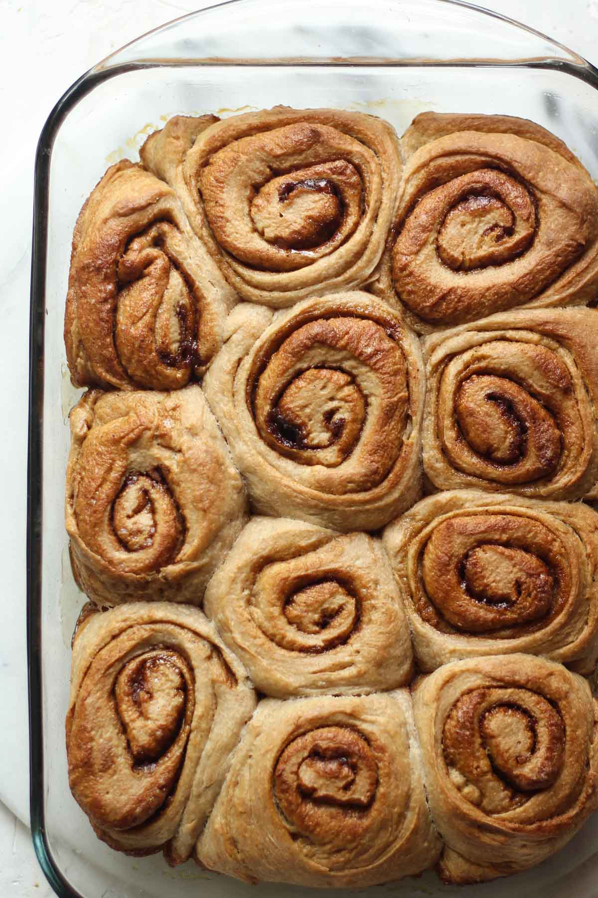 Sourdough Cinnamon rolls baked in a pan