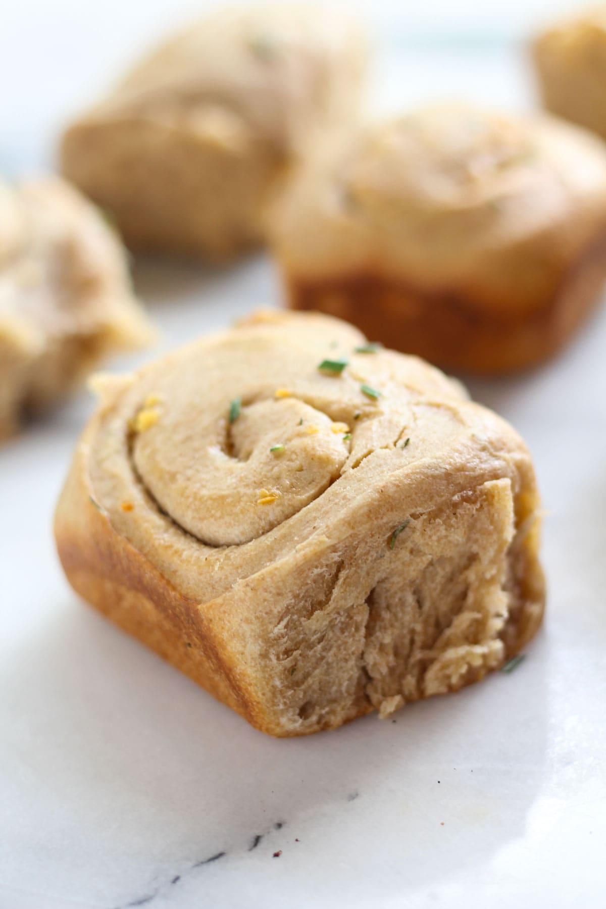 Sourdough Garlic rosemary roll up close