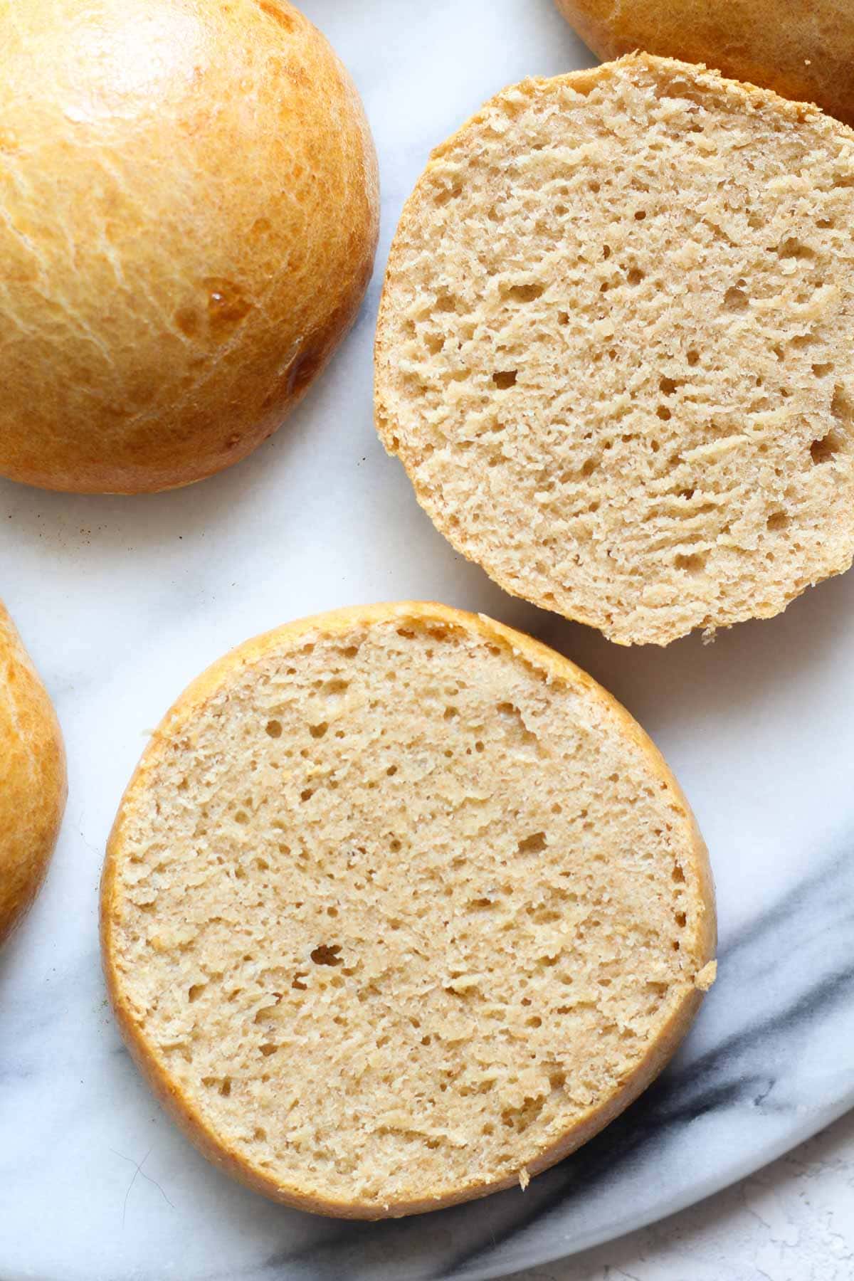 Sliced sourdough hamburger buns