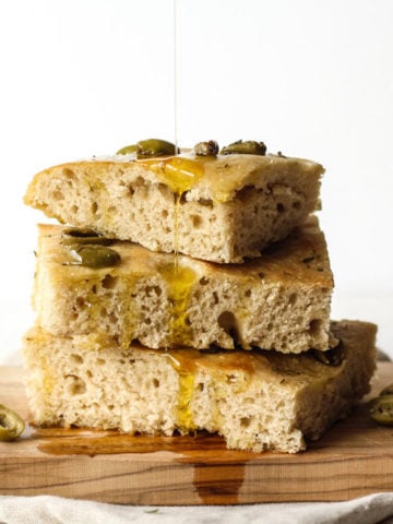 Sourdough Focaccia artisan bread with loivrs and rosemary