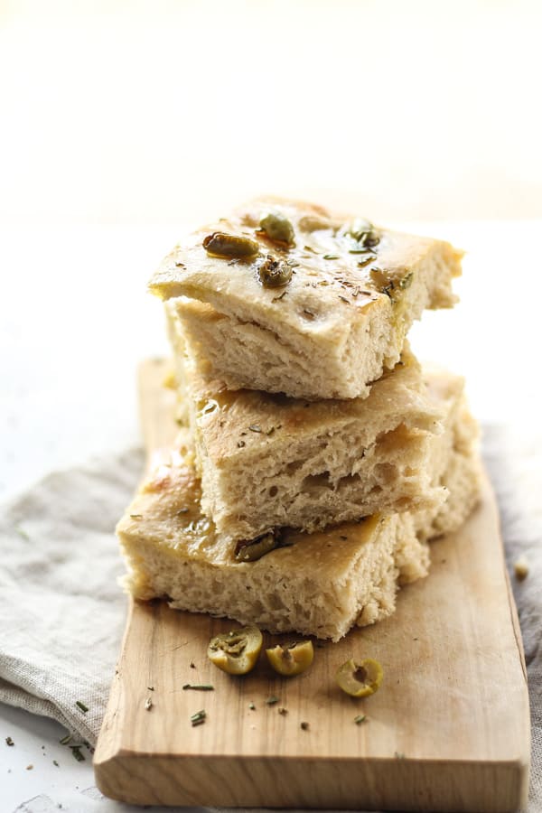 Sourdough Focaccia Bread Recipe with olives and rosemary