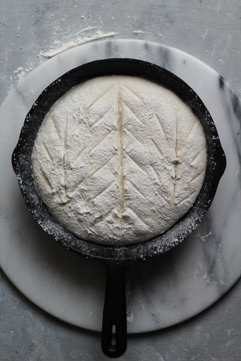 Sourdough bread recipe scoring for a boule or round loaf