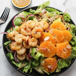 Shrimp Salad with oranges on a plate