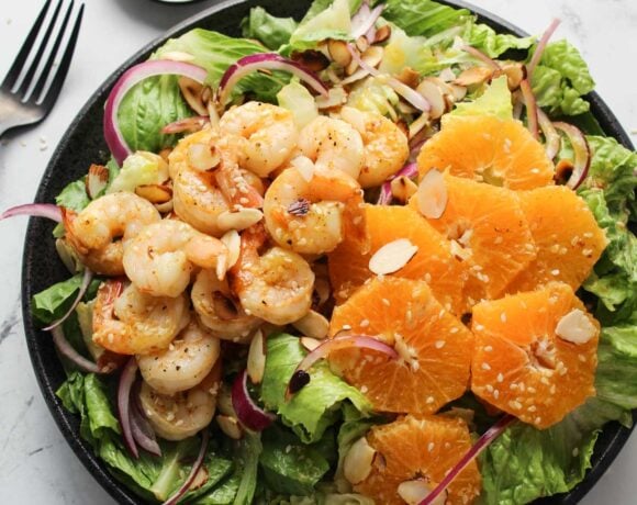 Shrimp Salad with oranges on a plate