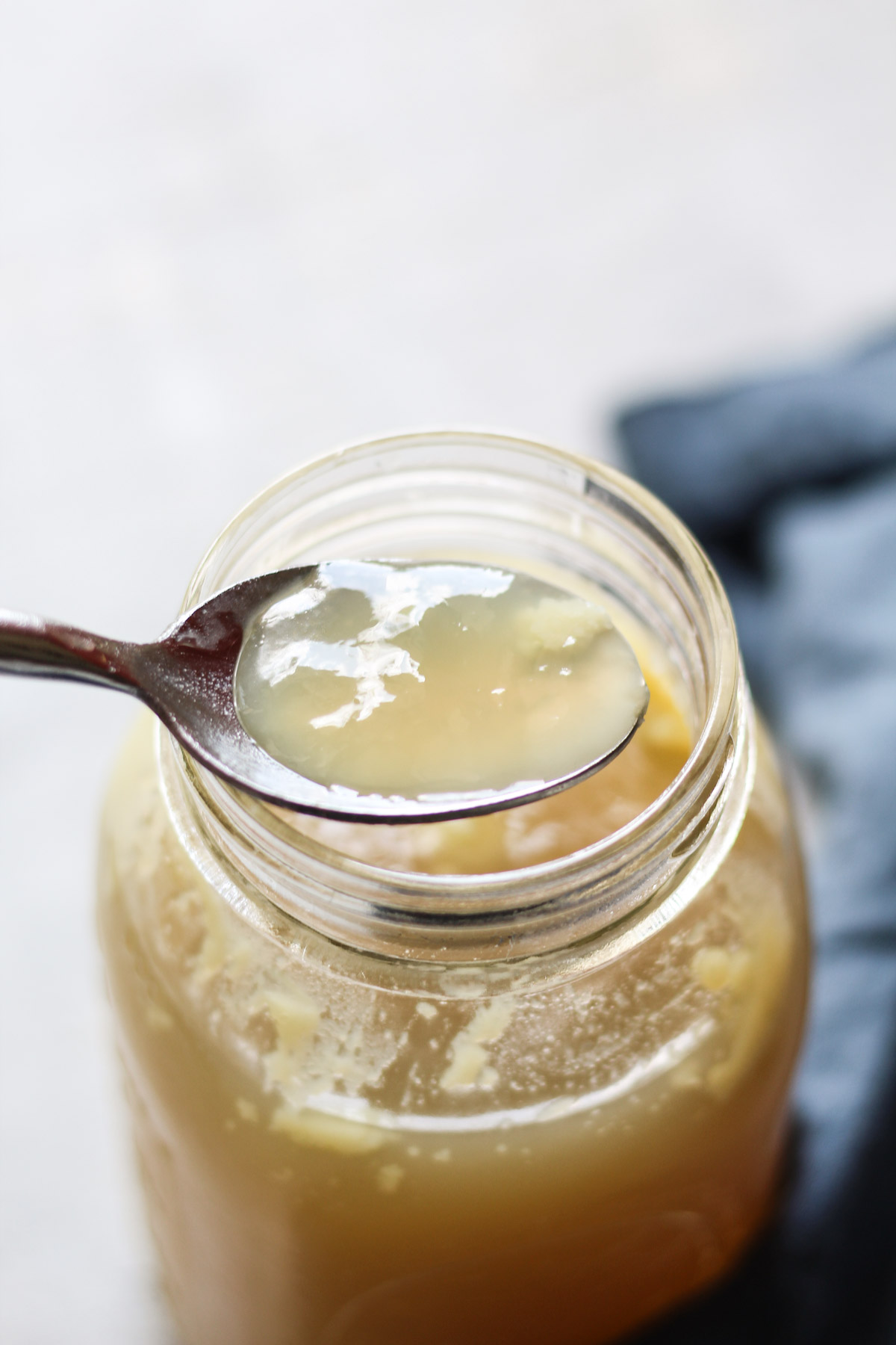 Gelled chicken broth in a jar