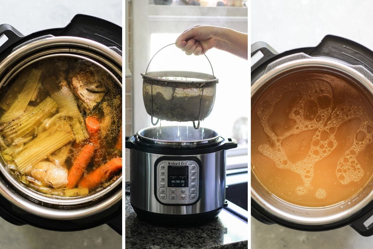 Chicken broth with vegetables in a pot