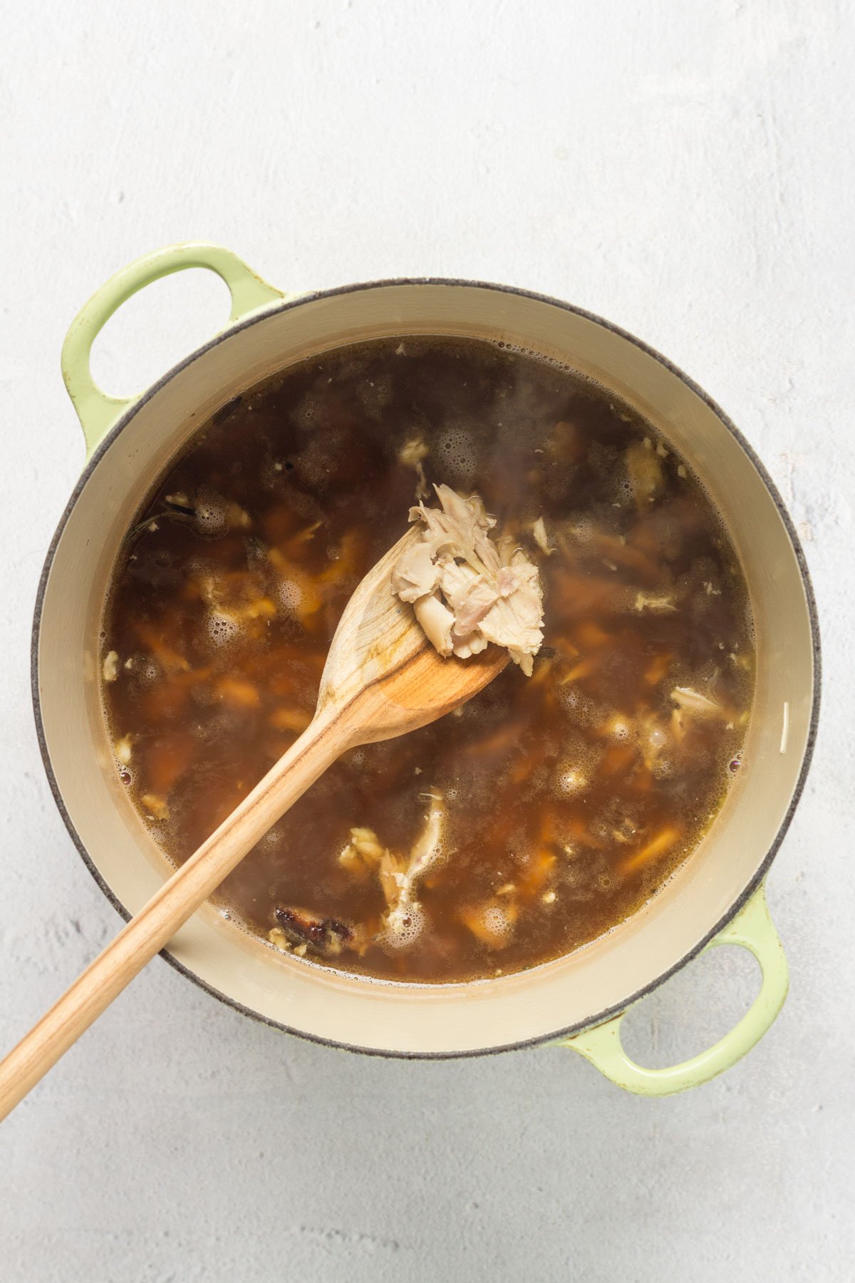 Pot of soup with chicken