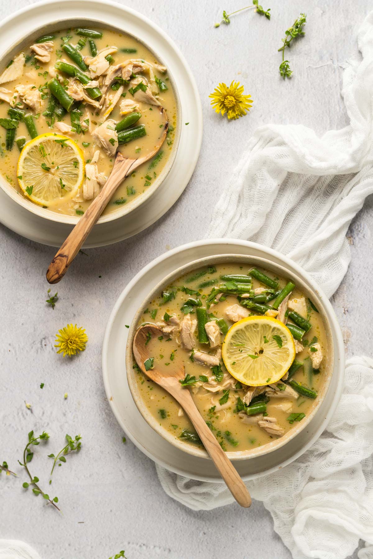 Avgolemeno soup in bowls