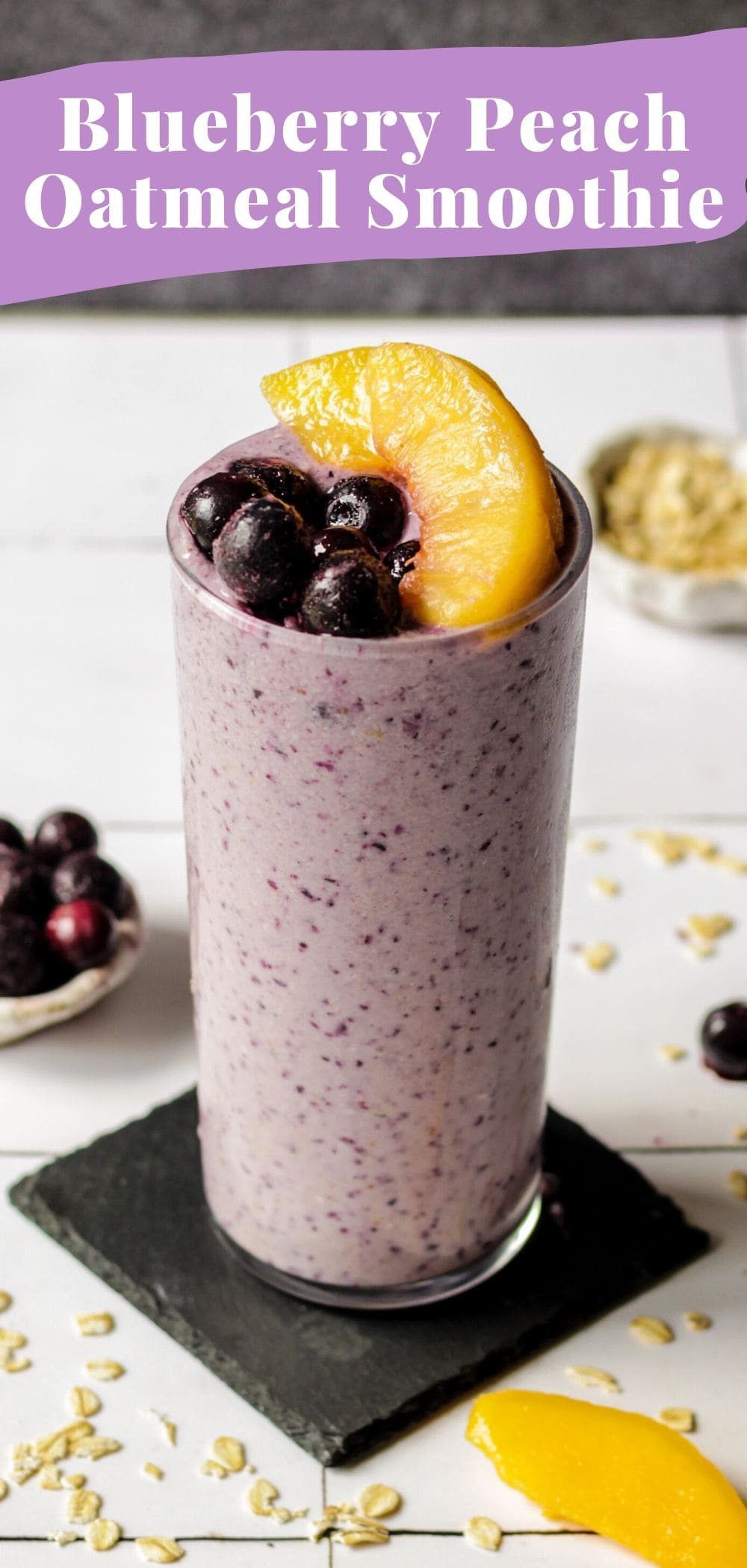 Try this easy and vibrant Blueberry Peach smoothie recipe with lemon zest added for a punch of flavor! #smoothies via @bessiebakes