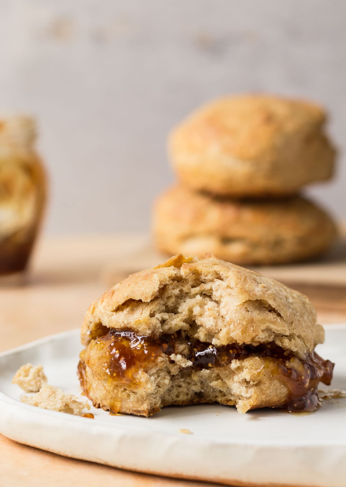 Sourdough biscuits with jam on a plate