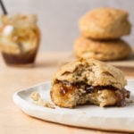 Sourdough biscuits with fig jam on a plate